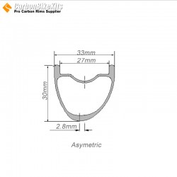 27.5er / 29er Carbon 33x30mm inner Width 27mm Tubeless Hookless Symmetric / Asymmetric MTB Rim