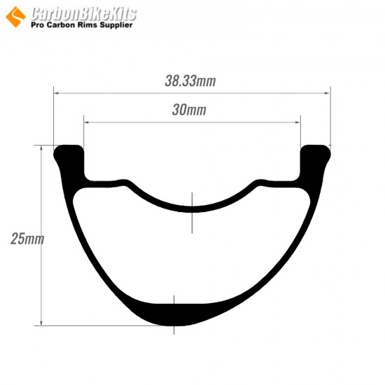 Llanta de bicicleta de carbono FALSH 32", ancho interno 38,33x25 mm, profundidad 30 mm, sin cámara sin gancho asimétrico, peso 440 g
