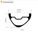 265g Ultraligero 29er Carbono 33x20mm Ancho interno 27mm Tubeless Hookless Asimétrico Aro MTB