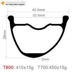 29er カーボン 40x28mm の内部の幅 32.5mm の Tubeless の Hookless の非対称的な MTB のリム、E バイクのリムと車輪