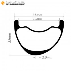 27,5 pulgadas Carbono 35x25mm Ancho interno 29mm Tubeless Hookless Asimétrico Aro para Handbike (584mm)