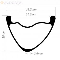300g/320g 超軽量27.5er/29erカーボン38.5x28mm内幅30.5mmチューブレスフックレス非対称MTBリム、E-Bikeリム