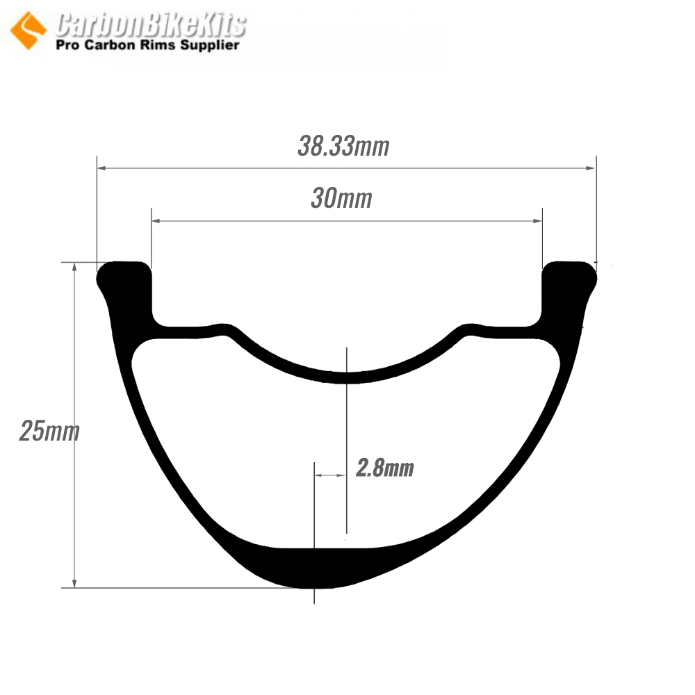FALSH 32-Inch Carbon Bicycle Rim 38.33x25mm Tubeless Hookless ...
