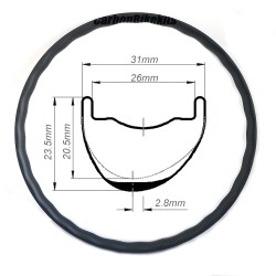 305G 軽量29er XCカーボン波型31x23.5mm内幅26mmチューブレスフックレス非対称MTBリムホイール