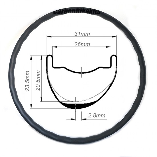 Llantas de carbono ligeras de 305 g 29er XC onduladas 31x23,5 mm de ancho interno 24 mm sin cámara y sin gancho asimétricas para MTB. Ruedas para bicicletas eléctricas. Llantas de carbono ligeras de 305 g 29er XC onduladas 31x23,5 mm de ancho interno 24 mm sin cámara y sin gancho asimétricas para MTB. Ruedas para bicicletas eléctricas.