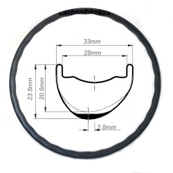320G 軽量29er XCカーボン波型33x23.5mm内幅28mmチューブレスフックレス非対称MTBリムホイール