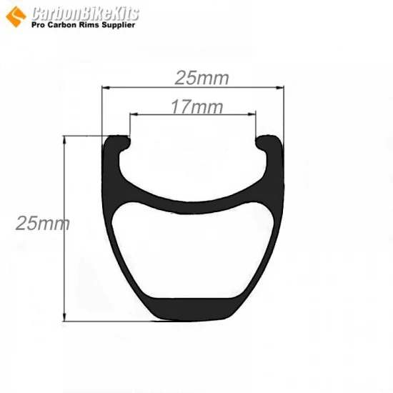 26er 25x25mm inner Width 17mm Tubeless Hooked Carbon Rim for Handbike Wheel (559mm)
