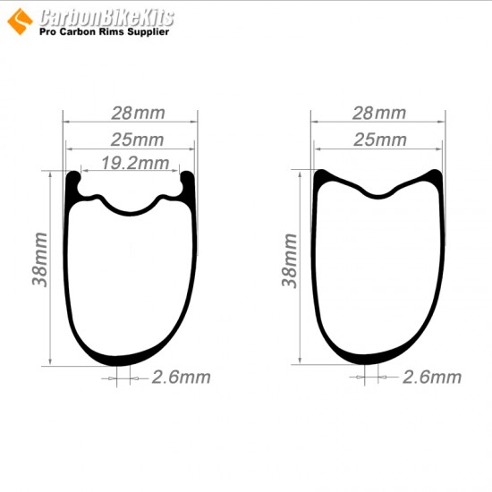 Ultralight 700C 38x25mm Asymmetric Tubeless / Tubular Road Bike Rim