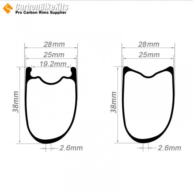 340g Ruota Leggera 700C 38x25mm Asimmetrico Tubeless / Tubolare per Bicicletta da Strada 340g Ruota Leggera 700C 38x25mm Asimmetrico Tubeless / Tubolare per Bicicletta da Strada