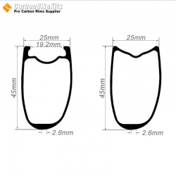 Aro para Bicicleta de Carretera 700C 45x25mm Asimétrico Tubeless / Tubular