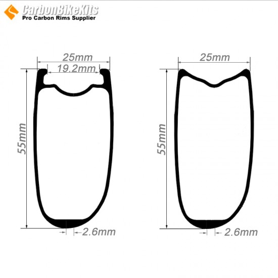 700C 55x25mm Asymmetric Tubeless / Tubular Road Bike Rim 700C 55x25mm Asymmetric Tubeless / Tubular Road Bike Rim