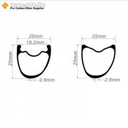 Aro Ultraligero de 290g 700C 25x25mm Asimétrico Tubeless / Tubular para Bicicleta de Carretera