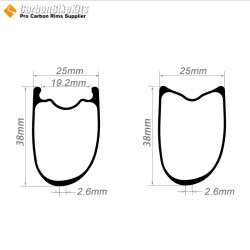 Aro Ultraligero de 340g 700C 38x25mm Asimétrico Tubeless / Tubular para Bicicleta de Carretera