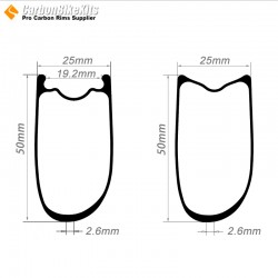 Aro Ultraligero de 400g 700C 50x25mm Asimétrico Tubeless / Tubular para Bicicleta de Carretera