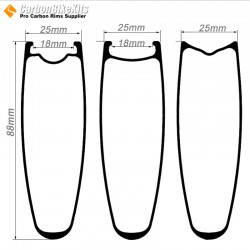 Cerchi per Bicicletta da Strada 700C 88x25mm Clincher / Tubeless / Tubolare