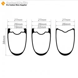 Ultralight 700C 38x26mm  Tubeless  Hookless / Tubular Road Bike Rim