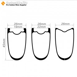 380g Ultraligero 700C 45x26mm Tubeless Hookless / Aro para Bicicleta de Carretera