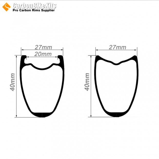 Cerchio in Carbonio 700C 40x27mm Tubeless / Tubolare per Bici da Strada Cerchio in Carbonio 700C 40x27mm Tubeless / Tubolare per Bici da Strada
