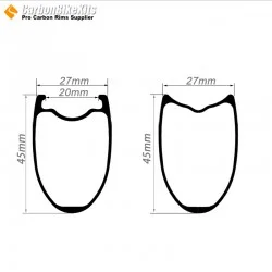 700C 45x27mm  Carbon Tubeless / Tubular Road Bike Rim