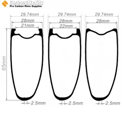 700C 65x28mm  Asymetric Carbon Tubeless Hooked/Hookless / Tubular Road Bike Rim