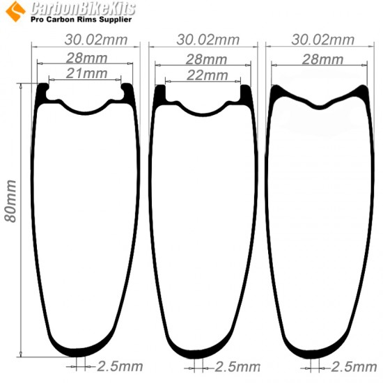 700C 80x28mm  Asymetric Carbon Tubeless Hooked/Hookless / Tubular Road Bike Rim