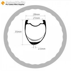 Aro Ultraligero 360g Forma de Onda Asimétrica 700C 35x28mm Carbono Tubeless para Bicicleta Gravel