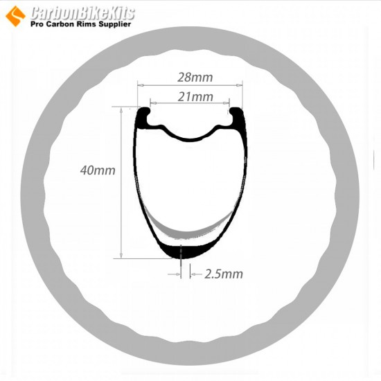 Aro Ultraligero 375±15g Forma de Onda Asimétrica 700C 40x28mm Carbono Tubeless para Gravel Aro Ultraligero 375±15g Forma de Onda Asimétrica 700C 40x28mm Carbono Tubeless para Gravel