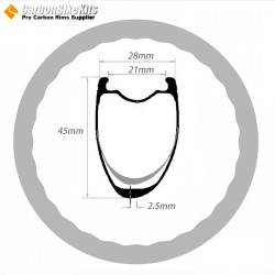 Aro Ultraligero 390g Forma de Onda Asimétrica 700C 45x28mm Carbono Tubeless para Bicicleta de Carretera