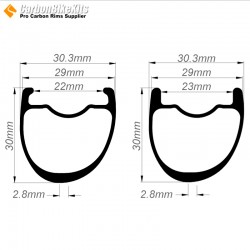 Aro de Carbono 700C 30x29mm Asimétrico Tubeless con Gancho/Sin Gancho para Gravel / CX
