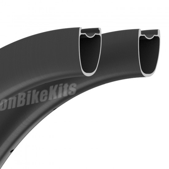 Aro de Carbono 700C 45x29mm Asimétrico Tubeless con Gancho/Sin Gancho para Gravel / CX Aro de Carbono 700C 45x29mm Asimétrico Tubeless con Gancho/Sin Gancho para Gravel / CX