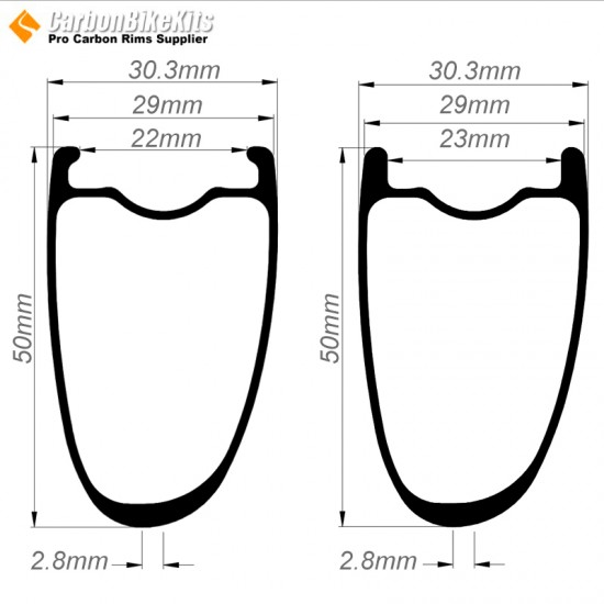 Aro de Carbono 700C 50x29mm Asimétrico Tubeless / Tubeless Hookless para Bicicleta de Carretera Aro de Carbono 700C 50x29mm Asimétrico Tubeless / Tubeless Hookless para Bicicleta de Carretera