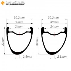 700C 32x30mm  Asymmetric Carbon Tubeless Hooked /Hookless Gravel / CX Rim