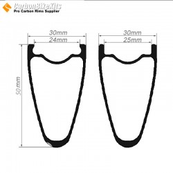 700C 50x30mm Carbon Tubeless Hooked /Hookless Gravel / CX Rim