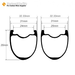 325g Ultralight 700C 35x31mm Symmetric Carbon Tubeless Gravel/CX rim Big hole centre distance
