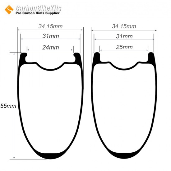 405g Ultralight 700C 55x31mm Symmetric Carbon Tubeless Gravel / CX Rim Big Hole Center Distance 405g Ultralight 700C 55x31mm Symmetric Carbon Tubeless Gravel / CX Rim Big Hole Center Distance
