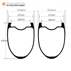 365g Ultralight 700C 45x31mm Symmetric Carbon Tubeless Gravel / CX Rim Big Hole Center Distance