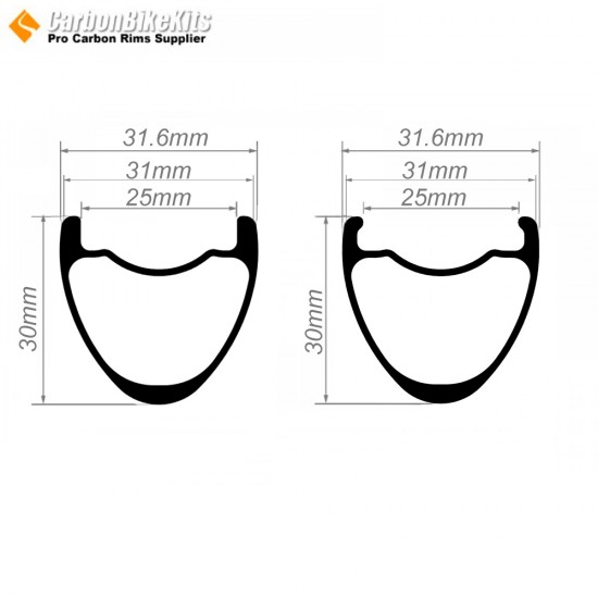 700C 30x31mm Carbon Tubeless Hooked /Hookless Gravel / CX Rim