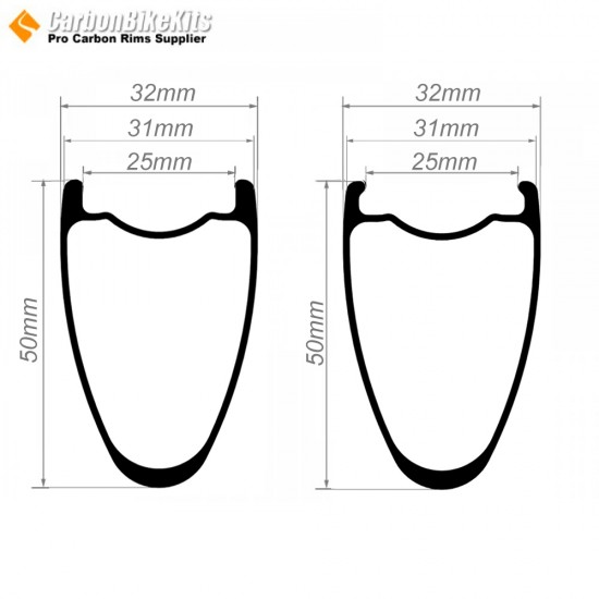 Aro de Carbono Ultraligero 700C 50x31mm Tubeless con Gancho/Sin Gancho para Rueda de Gravel / CX