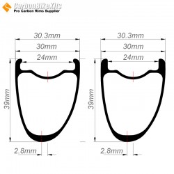 700C 39x31mm Asymmetric Carbon Tubeless Gravel / CX Rim