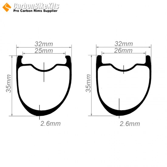 320g Ultra-ligero 700C 35x32mm Aro de Carbono Asimétrico Tubeless para Rueda de Gravel / CX 320g Ultra-ligero 700C 35x32mm Aro de Carbono Asimétrico Tubeless para Rueda de Gravel / CX