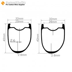 345g Ultralight 700C 40x32mm Asymmetric Carbon Tubeless Gravel / CX Rim