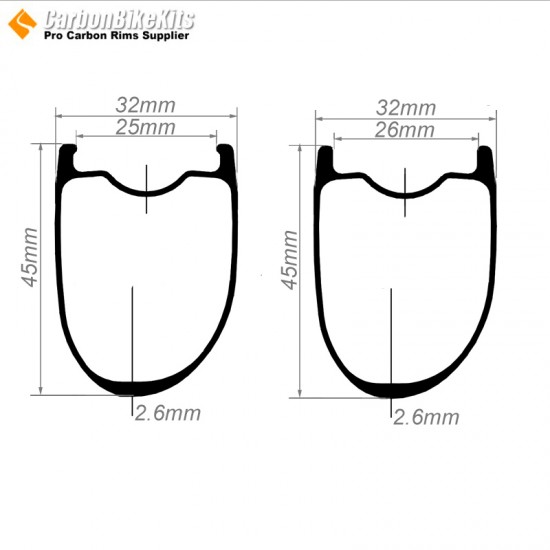 365g Ultra-ligero 700C 45x32mm Aro de Carbono Asimétrico Tubeless para Rueda de Gravel / CX 365g Ultra-ligero 700C 45x32mm Aro de Carbono Asimétrico Tubeless para Rueda de Gravel / CX