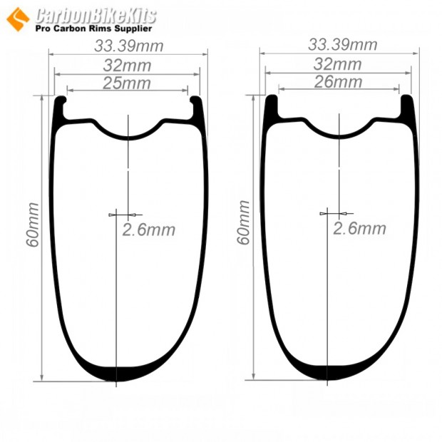 Ultralight 700C 60x32mm Asymmetric Carbon Tubeless Gravel / CX Rim Ultralight 700C 60x32mm Asymmetric Carbon Tubeless Gravel / CX Rim