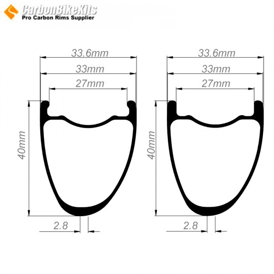 700C 40x33mm Asymmetrische Carbon Tubeless Gravel / CX Felge