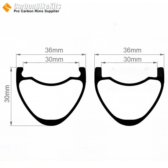 700C 30x36mm Symmetric Carbon Tubeless Gravel / CX Wheels Rim