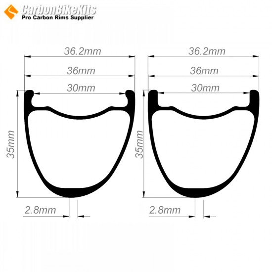 700C 35x36mm Asymmetric Carbon Tubeless Gravel / CX Wheels Rim 700C 35x36mm Asymmetric Carbon Tubeless Gravel / CX Wheels Rim