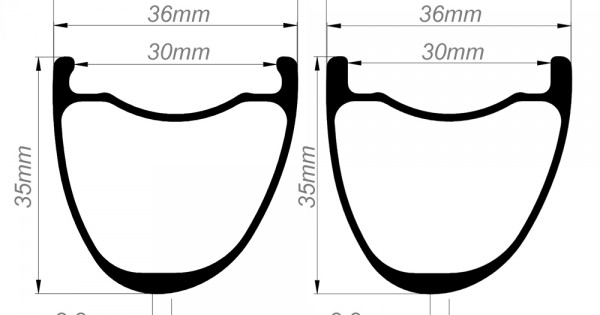 700C 35x36mm Asymmetric Carbon Tubeless Gravel / CX Wheels Rim ...