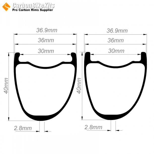 700C 40x36mm Ruota in Carbonio Asimmetrica Tubeless per Gravel / CX