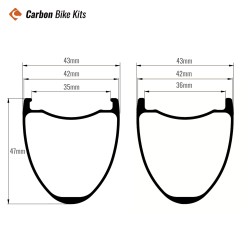 700C Carbon Gravel Rim 47x42mm | 36mm Internal Wide Hookless Aero Profile for Monster Cross & Off-Road