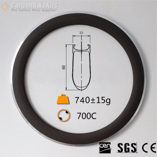 700C 60x25mm Llanta Clincher de Carbono con Superficie de Freno de Aleación para Bicicleta de Carretera 700C 60x25mm Llanta Clincher de Carbono con Superficie de Freno de Aleación para Bicicleta de Carretera